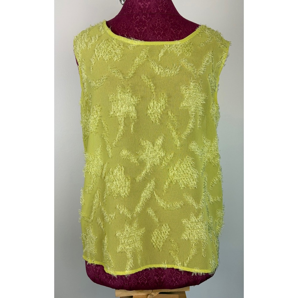 LA Design Fashion Duster Tank Set Medium Chartreuse Sheer Artsy Maxi Cardigan - Picture 8 of 9